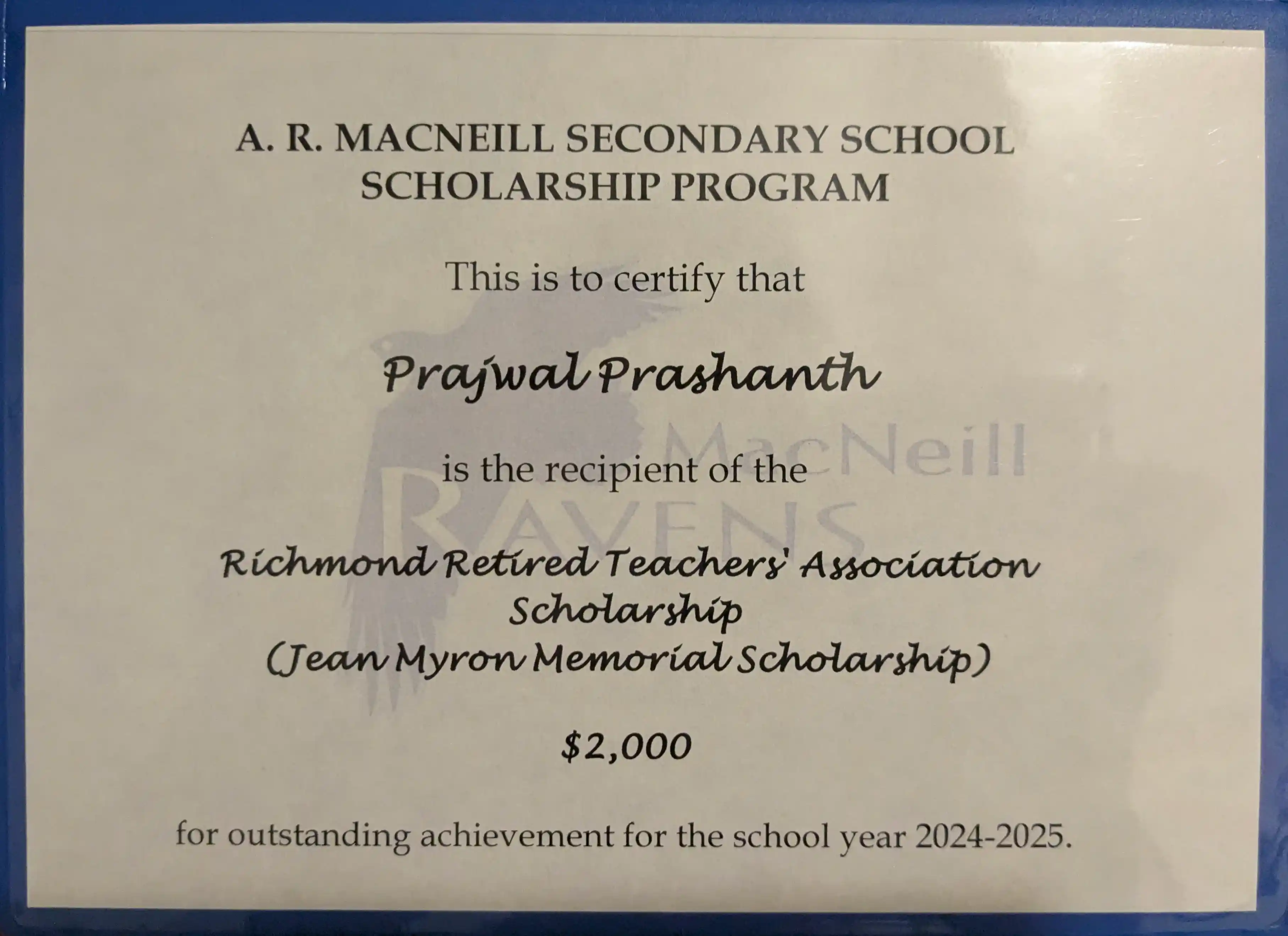 Scholarship Certificate
