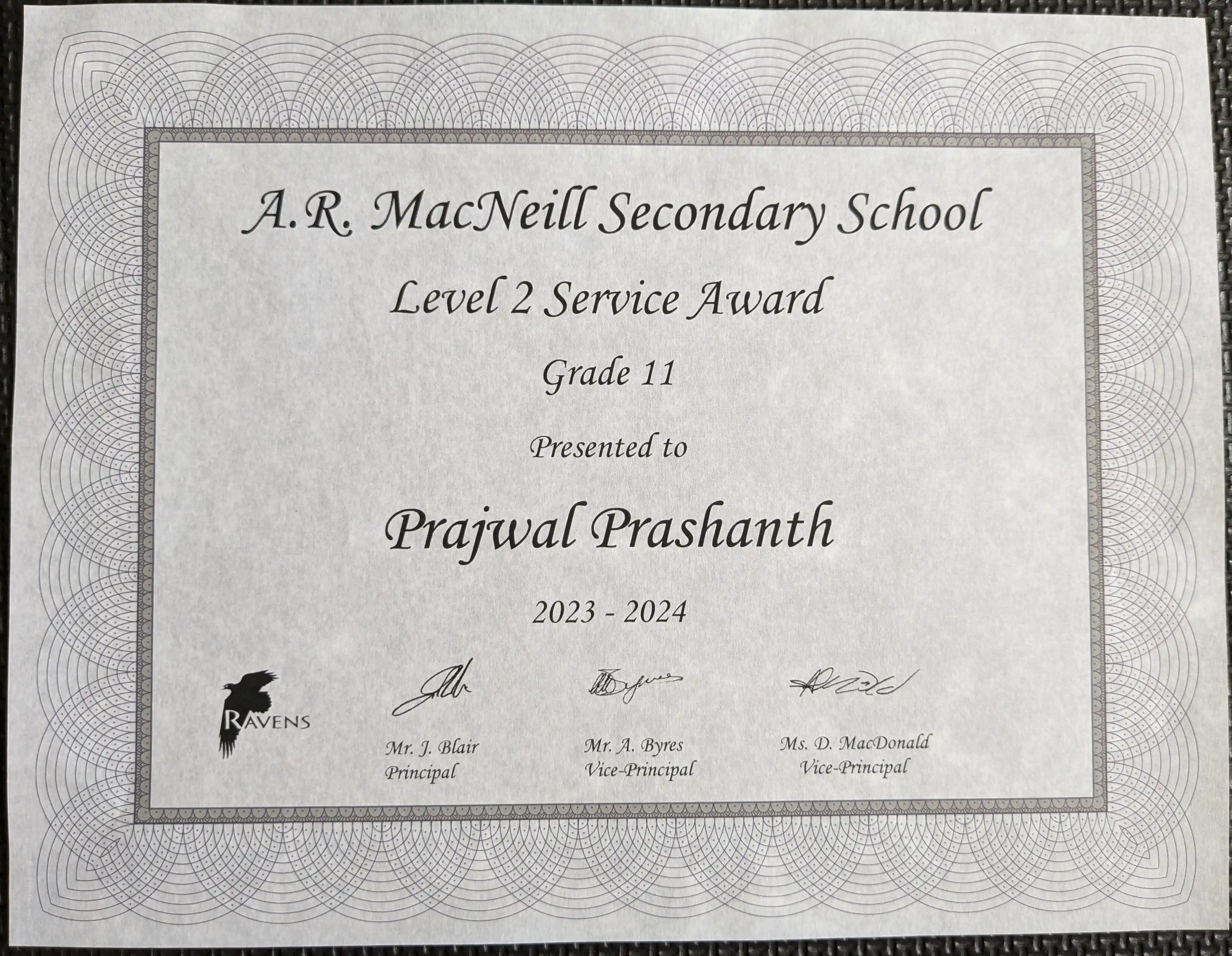 Level 2 Service Award Certificate
