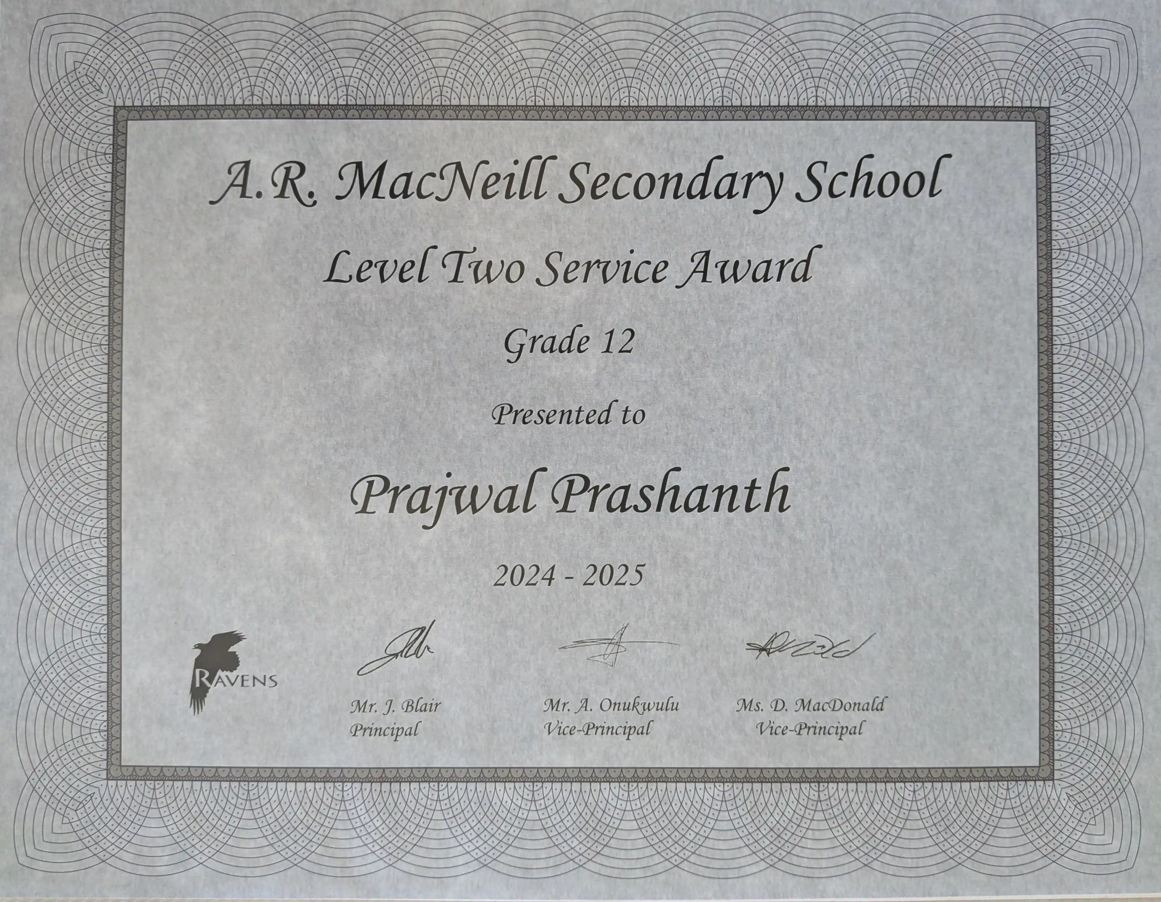 Level 2 Service Award Certificate