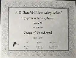 Exceptional Service Award Certificate