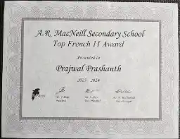 Top French 11 Award Certificate