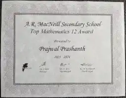 Top Math 12 (Gr.11) Award Certificate