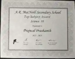 Top Science 10 Award Certificate