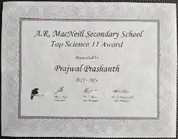 Top Science 11 Award Certificate