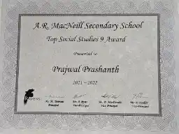 Top Social Studies 9 Award Certificate