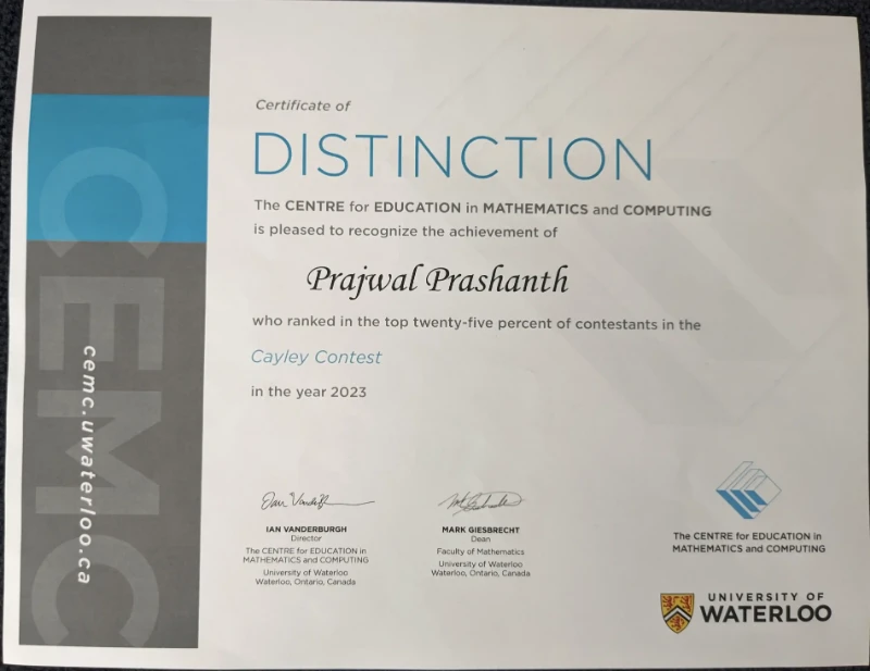 Cayley Distinction Certificate