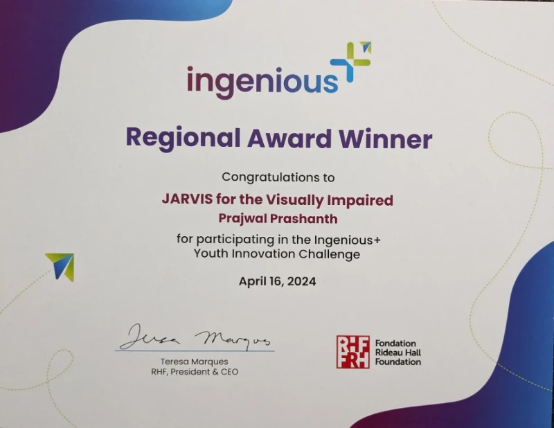 Ingenious+ Regional Award Certificate