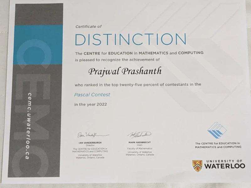 Pascal Distinction Certificate