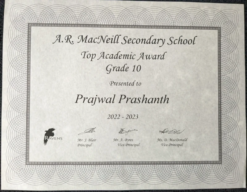 Top Academic Award Certificate