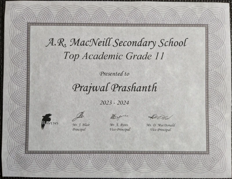 Top Academic Award Certificate