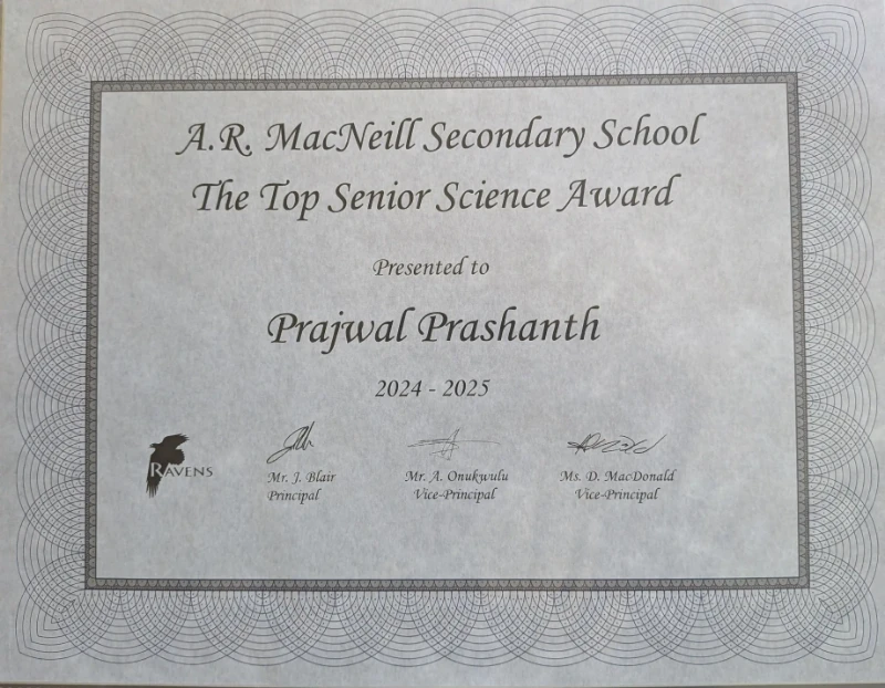 Top Senior Science Student Certificate