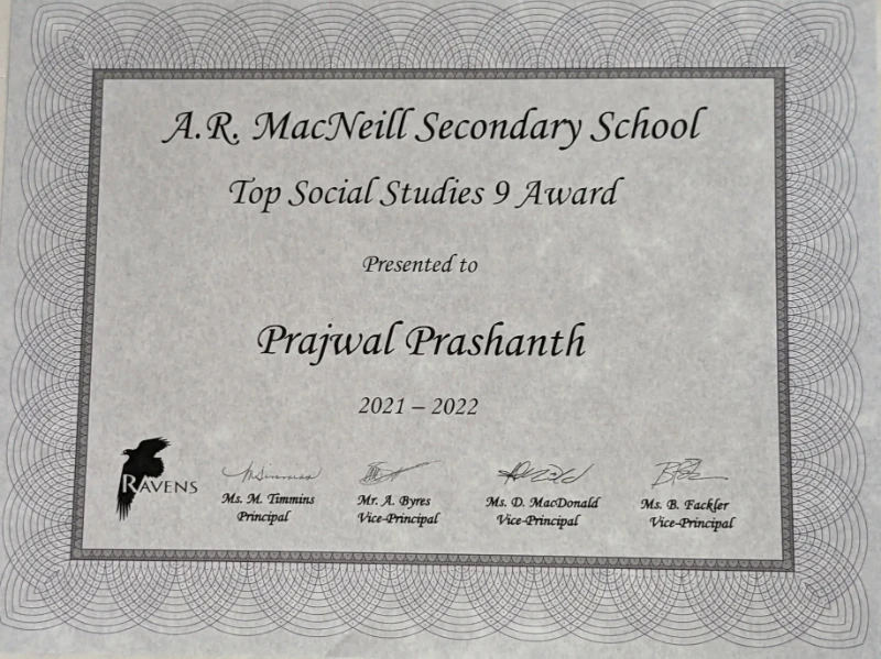 Top Social Studies 9 Award Certificate