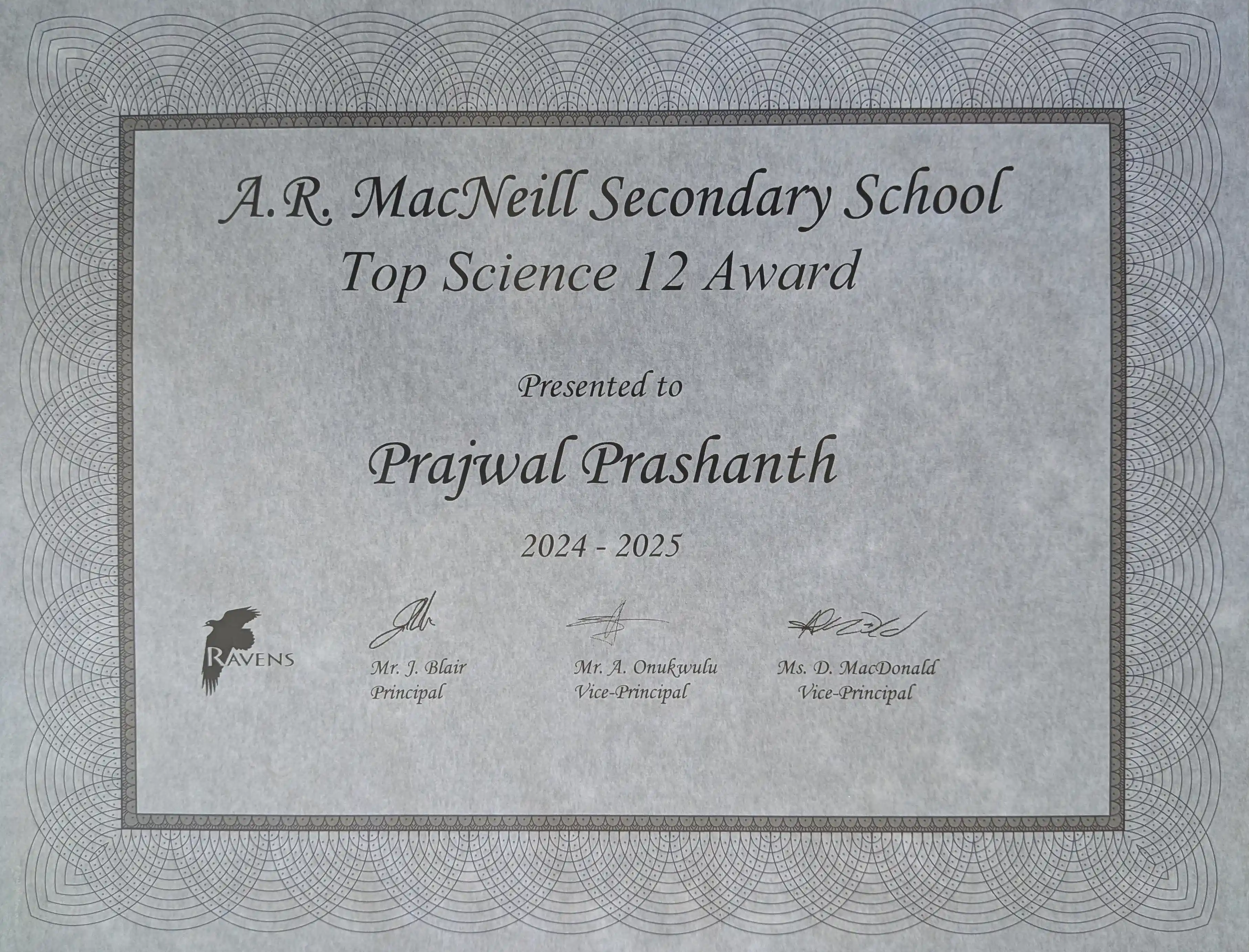 Top Science 12 Certificate