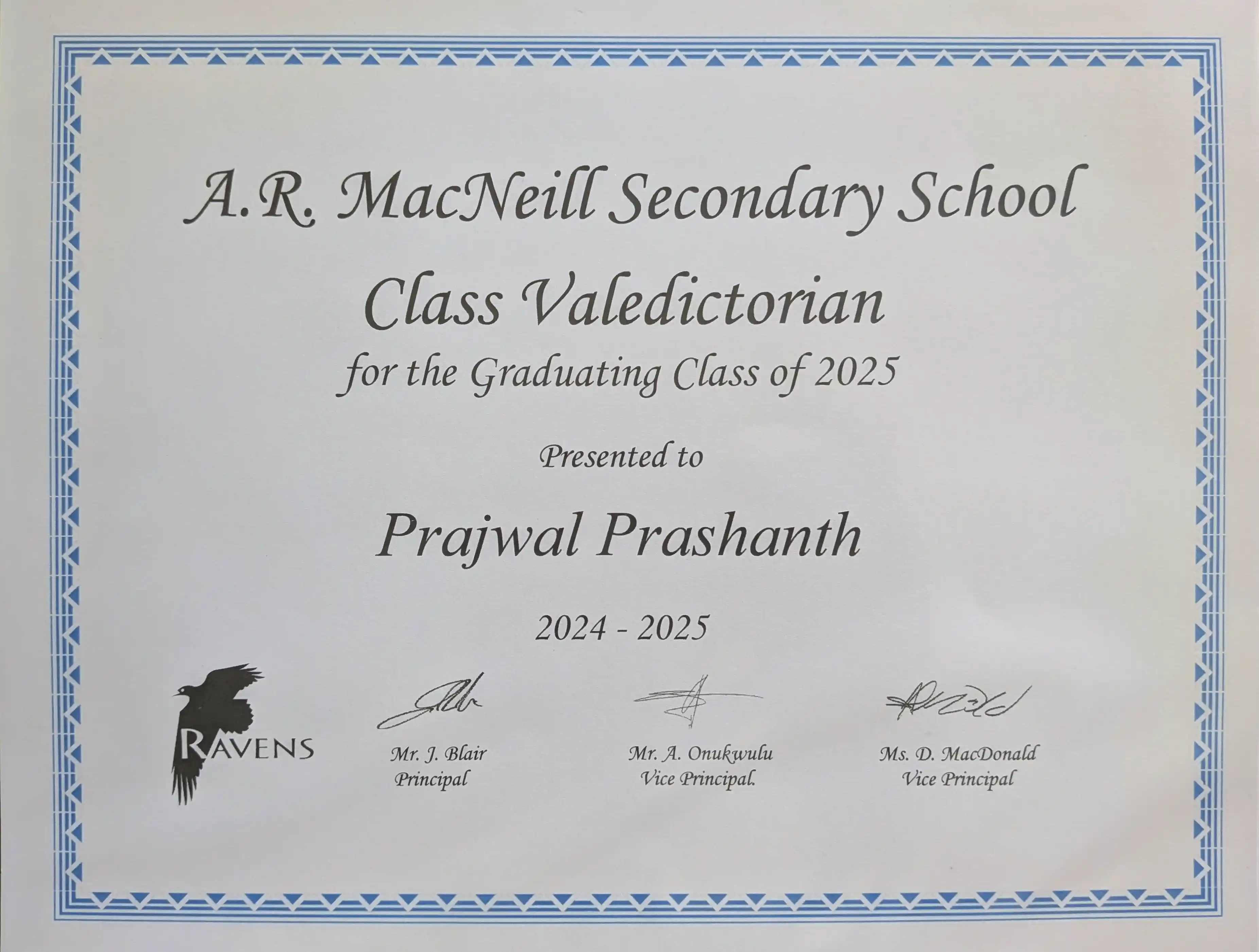 Valedictorian Certificate